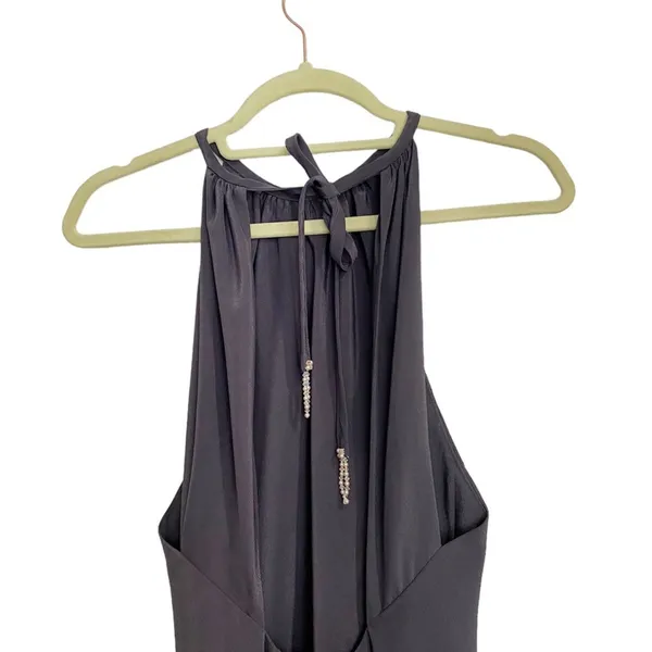 Black Shimmer High Neck Maxi Gown Open Back Formal Dress Sz S - Image 5