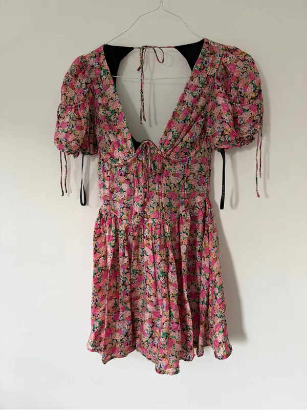 For Love and Lemons Paulina Mini Dress in Pink Floral Size XS Bustier Style - Image 3