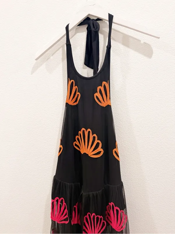 Anthropologie NWT Celandine Embroidered Bodysuit Maxi Dress Black Halter Size Medium M * - Image 3