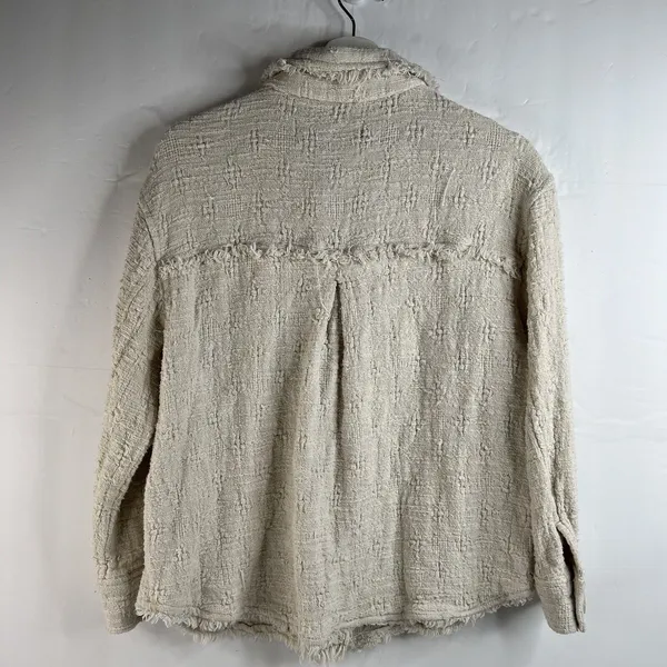 Zara Size S Shacket Jacket Cream Boucle Tweed Cropped Oversized Long Sleeve - Image 7