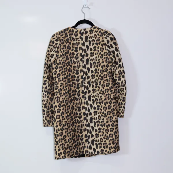 Zara Woman Cheetah Leopard Animal Print Pattern Snap Button Jacket Coat Medium - Image 3