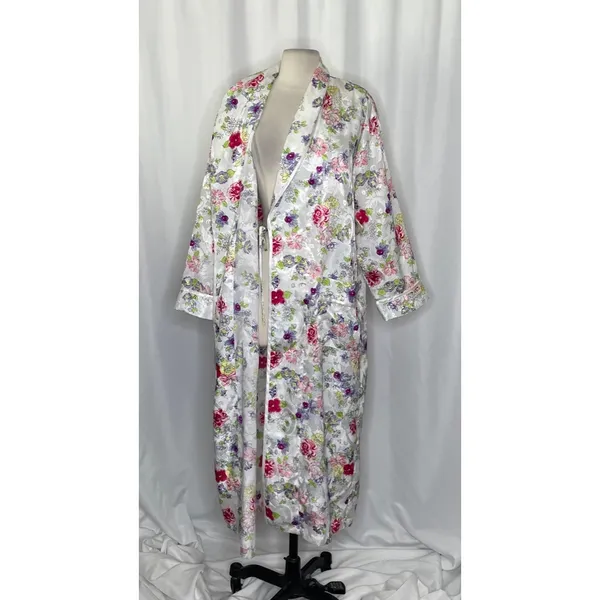 Vintage VICTORIA'S SECRET Gold Label Floral Jacquard Satin Robe Pockets‎ Small - Image 4