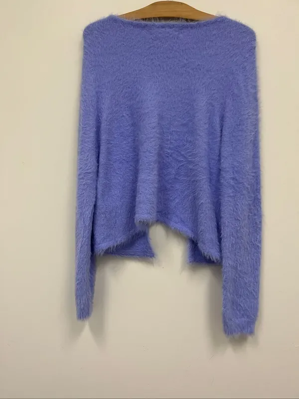 Flat White Cozy Tie-Front Fuzzy Cardigan in Lilac size S - Image 3