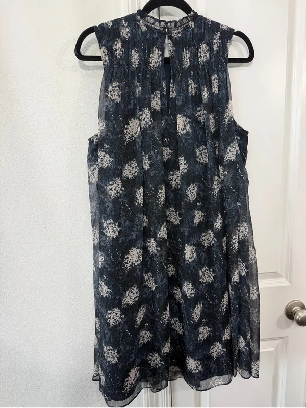 Joie Navy and Cream Floral Pleated Sleeveless Dress - Image 5