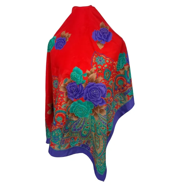 Vintage 80s 90s Womens Scarf Korea Red Purple Floral Paisley Silky Satin Jewel - Image 3