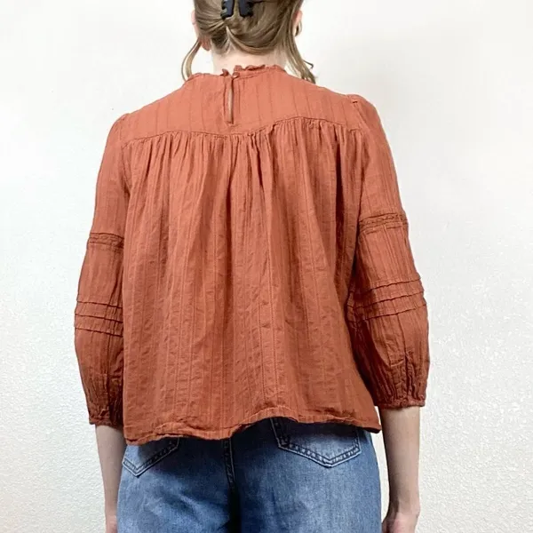 Universal Thread Burnt Orange Yoke Peasant Blouse - Image 2
