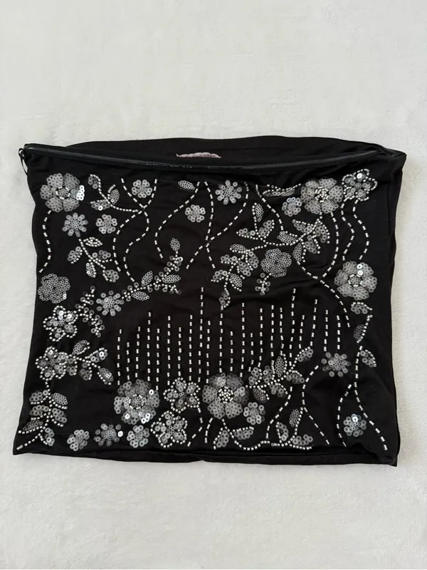 Faded Rose Black Beaded Sequin Tube Top M NWT Fairy Goth Y2K Party - Image 3