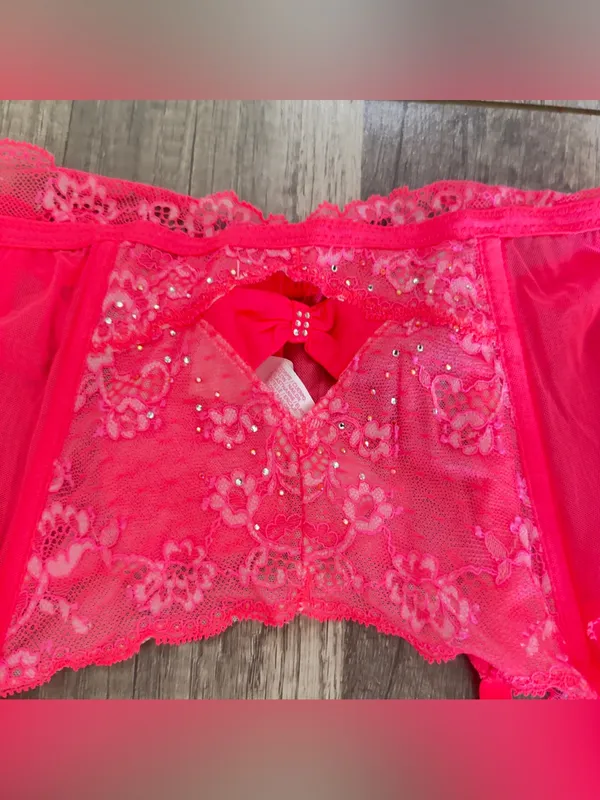 Victoria's Secret Garter Belt Small Pink W/ Bling & Lace - Image 3