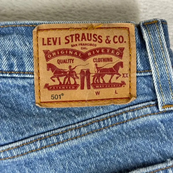 Levis 501 Original Fit Jeans Light Wash Distress High Rise Straight Leg Denim 25 - Image 14