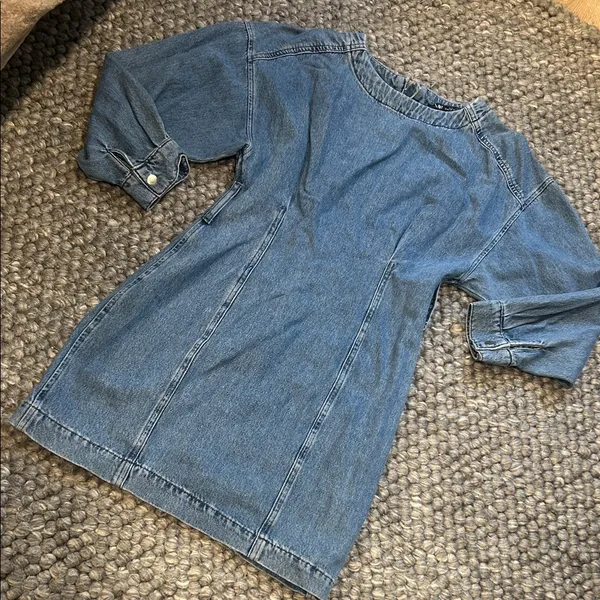Zara Blue Denim Puff LS Mini Dress Size XS - Image 2
