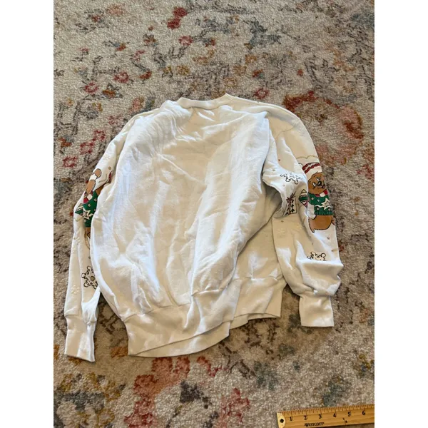 Vintage NutCracker Christmas Teddy Bear Village Sweatshirt White Large Made USA - Image 7