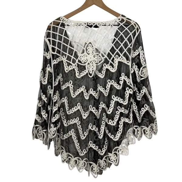 Pretty Angel Lace Jacket Topper Size L Black Silk Blend Boho Artsy Whimsygoth - Image 2