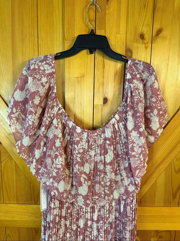 Premier Amour Pink Floral Off-the-Shoulder Pleated Maxi Dress NWT Size 18 (7675) - Image 7