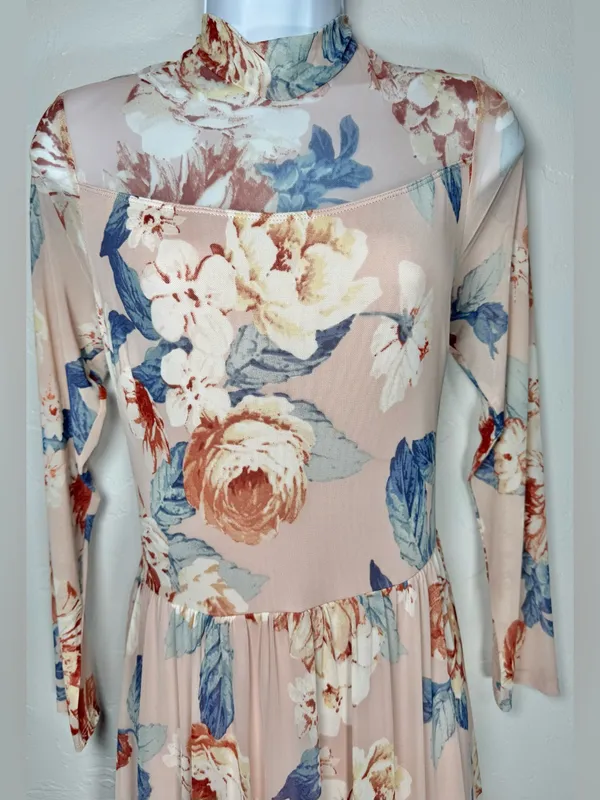 Kate and Lily Floral Mock-Neck Long Sleeve Maxi Dress Blush Pink Size 10 - Image 5