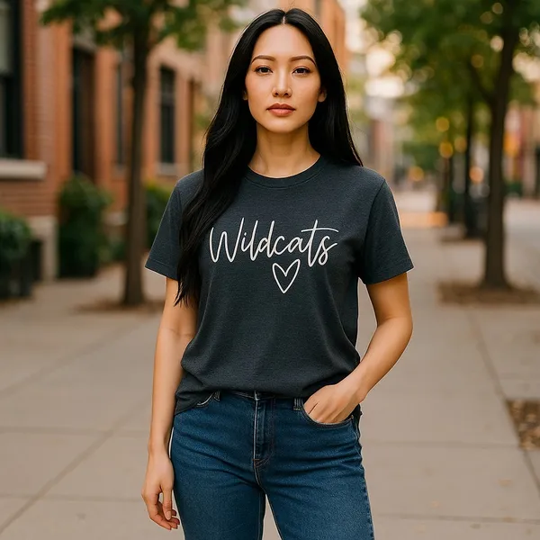 WILDCATS Heather‎ Blue Tee Bella Canvas Size Large Script - Image 2