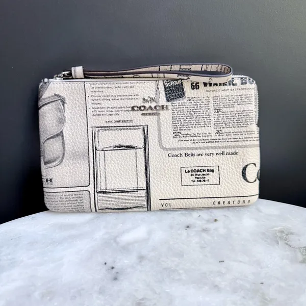NWT Coach Large Corner Zip Wristlet in Vintage Newspaper Print - Image 2