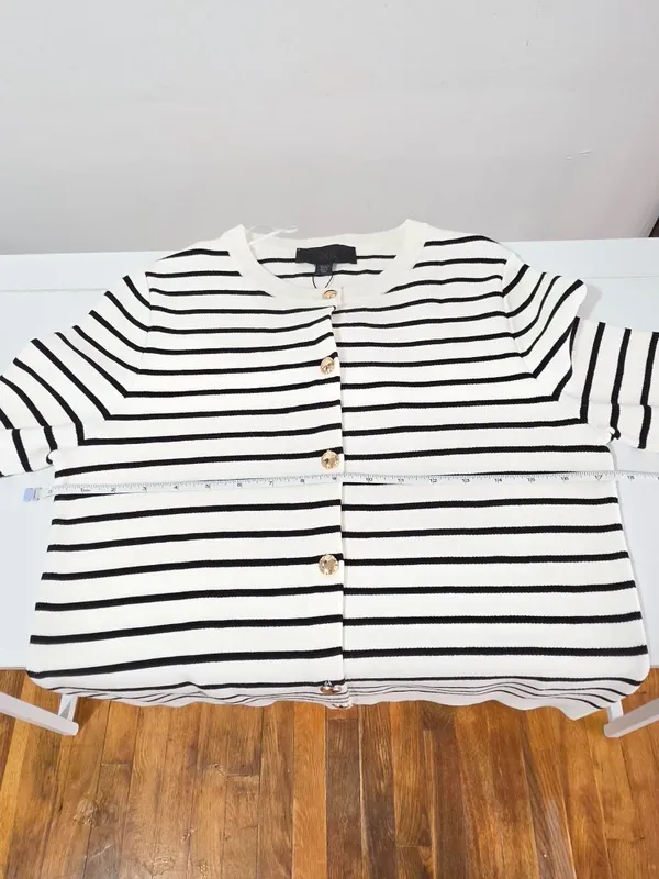 Zara Striped Knit Cardigan Long Sleeve - White/Black - Size S - 5755 - Image 7