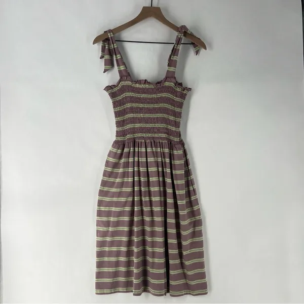Toad & Co Gemina‎ Sleeveless Dress Faded Lilac 90s Stripe Smocked NWT Size M - Image 2