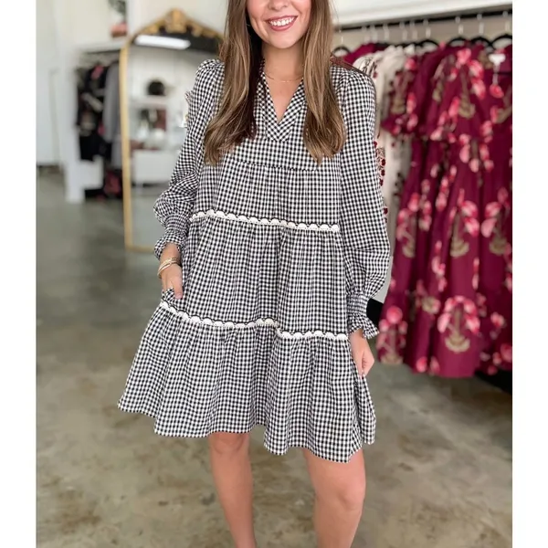 NEW Tuckernuck Pomander Place Navy Gingham Kenzie Dress Size Small - Image 2