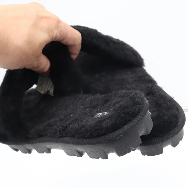 UGG Slide Sandal Womens 9 Cozette Black Faux Fur Lug Sole Excellent - Image 9