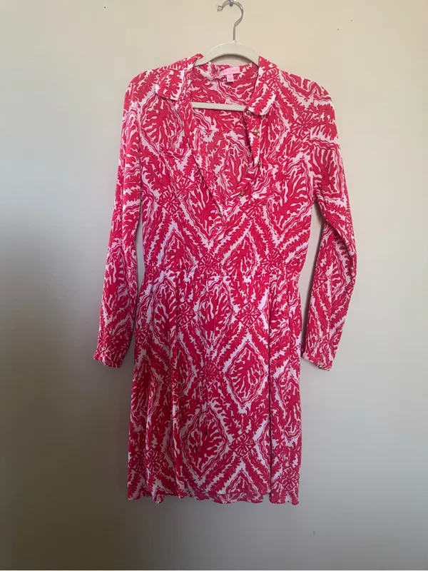 Lilly Pulitzer Coral-Pink Printed Shirt Dress - Image 2