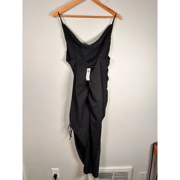NWT Abercrombie & Fitch Midi Dress Womens M Black Ruched Cowl Neck Asymmetrical - Image 4