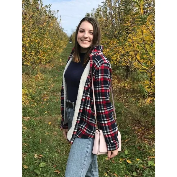 Women Red and Navy Blue Plaid Sherpa Lined Button Down jacket - Image 2