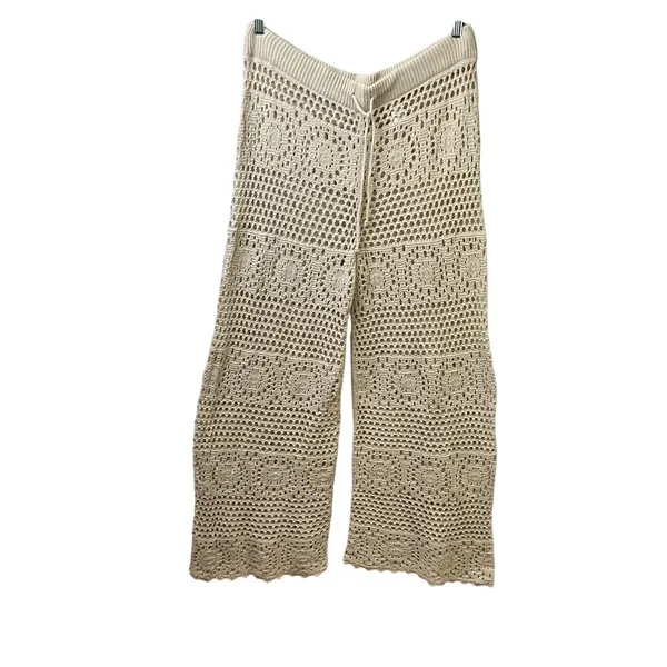 Aerie Womens XL Crochet Wide Leg Pants Cream Knit Beach Cover Up 0701-8501 NEW - Image 4