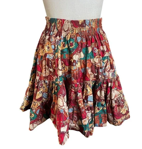 Vintage Longhorn Tiered Full Western Print Skirt Size Medium/ Large - Image 3