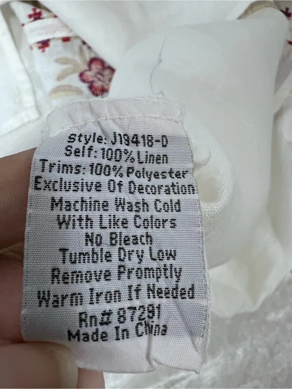 Johnny Was White Embroidered Floral Peasant linen Maya Blouse xl FLAWED - Image 3