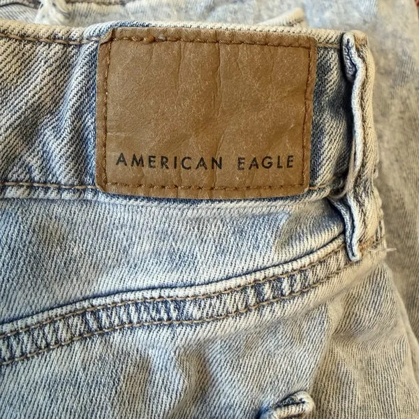 american Eagle wide leg light wash denim blue jeans 10 r Baggy Distress Skater - Image 7