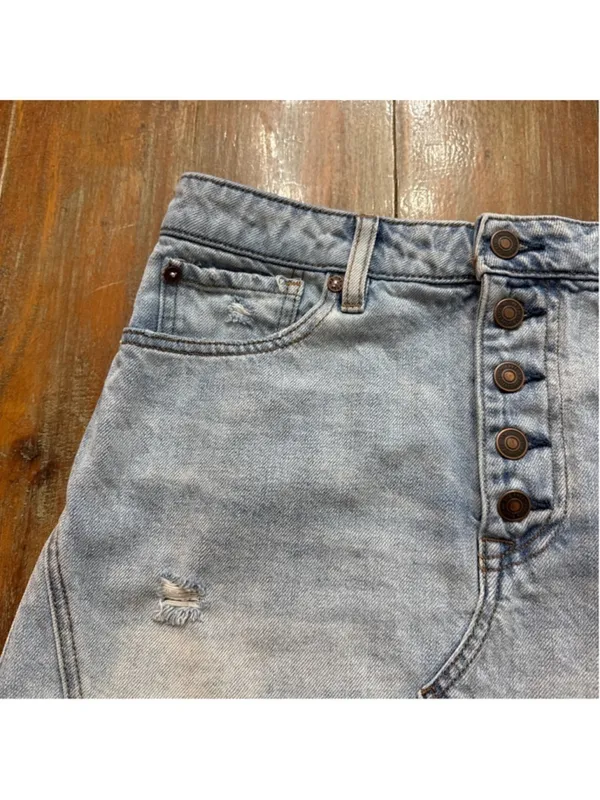 Free People We The Free Distressed Denim Mini Skirt Button Fly Light Wash Sz 30 - Image 2