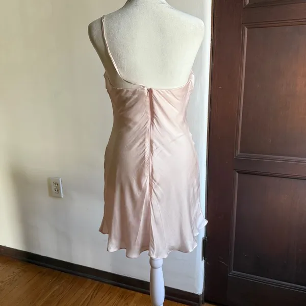 BARDOT Astrid Pink Satin Asymmetrical Fit & Flare Strappy Mini Slip Dress Small - Image 5