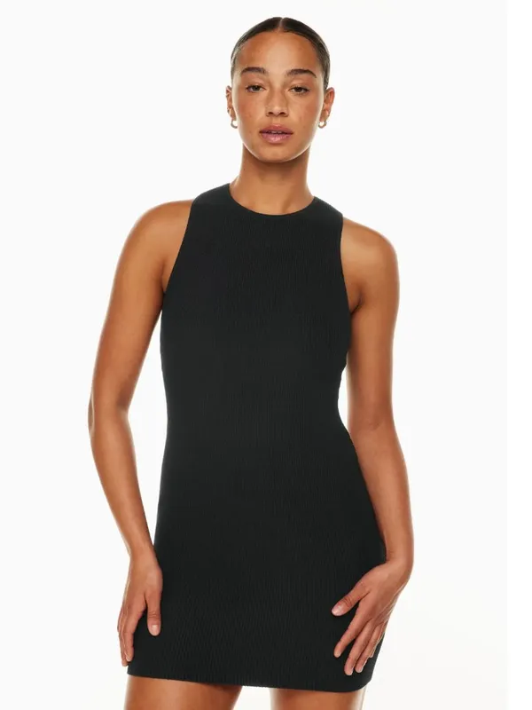 NEW Aritzia Babaton Sculpt Knit Racer Mini Dress Black Ribbed Bodycon Womens S - Image 2