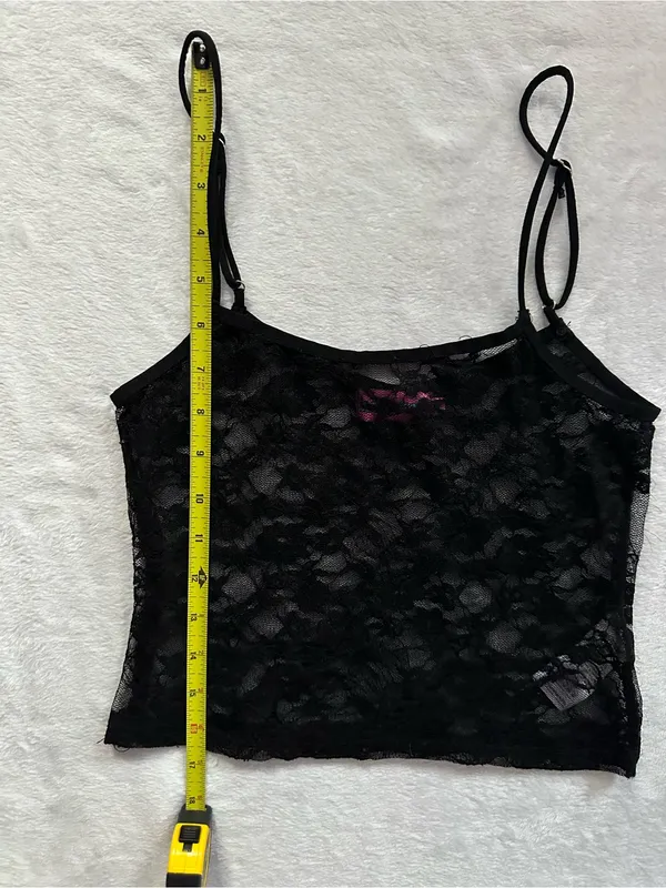 Edikted Gianna Sheer Lace Tank Top Black Size Small Floral Spaghetti Strap - Image 3