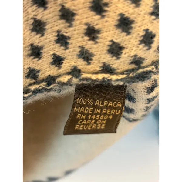 Classic Alpaca Blue White Snowflake Full Zip Cardigan Sweater 100% Alpaca Peru L - Image 3