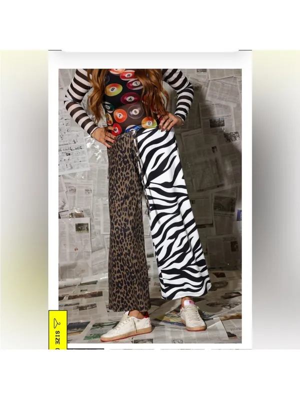 EMY Ave Leopard & Zebra Print Wide leg pants Brown/Black & White Large XL fun - Image 7
