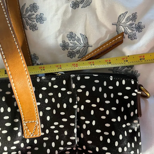 Fossil Large Waxed Leather‎ Shoulder Tote Zip Top Black Speckeled Bag - Image 6