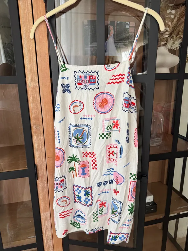 Monteau mini dress stamps doodles square neck sleeveless tropical print - Image 2