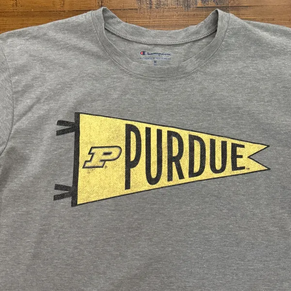 Champion Purdue University Long Sleeve T-Shirt‎ Gray Top vintage style Medium - Image 2