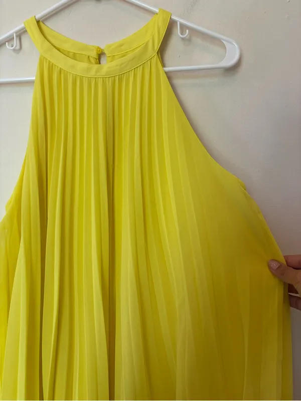 ZARA Pleated Halter Neck Sleeveless A-Line Mini Dress Yellow Sz XS - Image 7