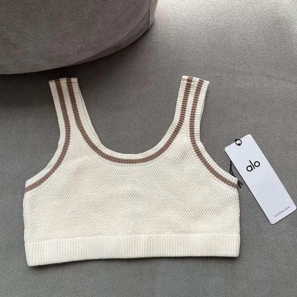Alo Yoga Tennis Club Sweater Knit Bra Ivory/Gravel S - Image 2