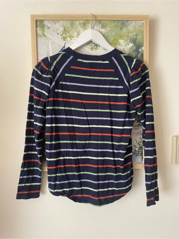 Veronica Beard Mason Striped Puff Sleeve Long Sleeve Top Baseball Tee Small - Image 7