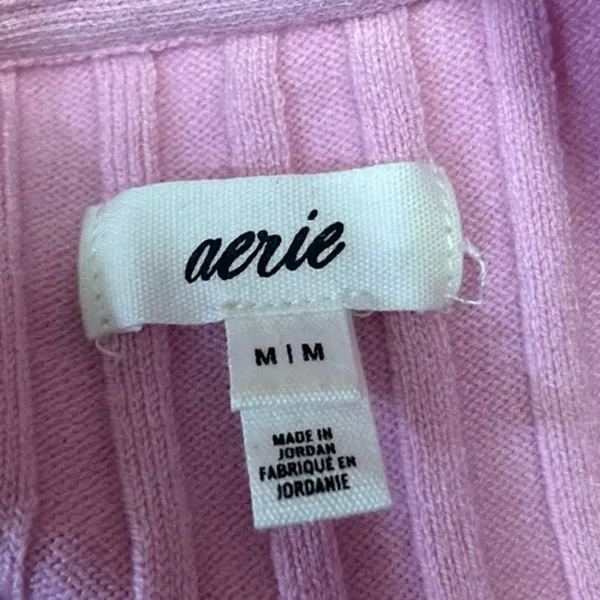 Aerie Pink Ribbed Knit Button V-neck Long Sleeve Crop Cardigan Sweater Top Sz M - Image 3