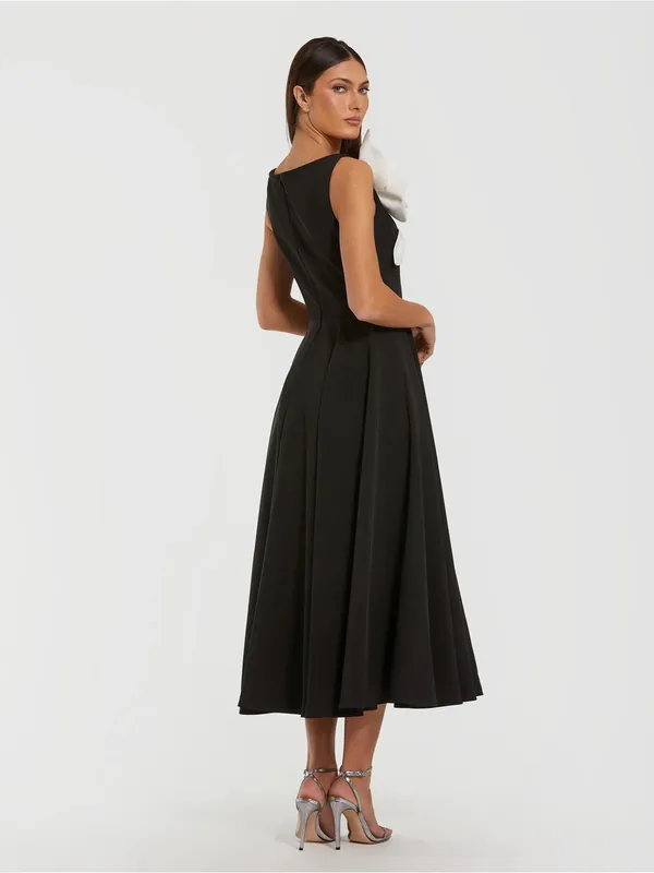 Mac Duggal 2329 Black Crepe A Line Midi Dress with 3D Flower sz 10 - Image 3