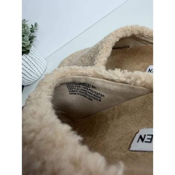 NEW Steve Madden Vesa Beige Teddy Sherpa Faux Fur Mule Clog Slippers Cozy Shoes - Image 6