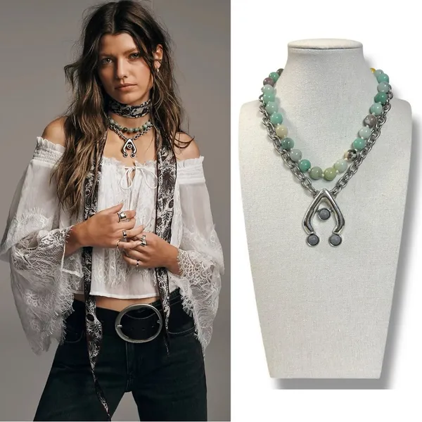 Free People Ariana Ost Bohemian Chunky Layered Think Im Dreaming Necklace NWT - Image 5