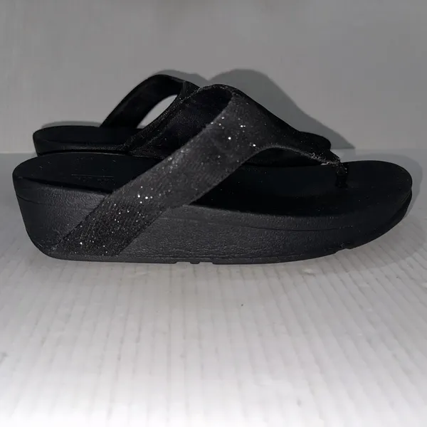 FitFlop Shoes Womens Size 8‎ Black Glitter Thong Wedge Sandals Comfort Toning - Image 3
