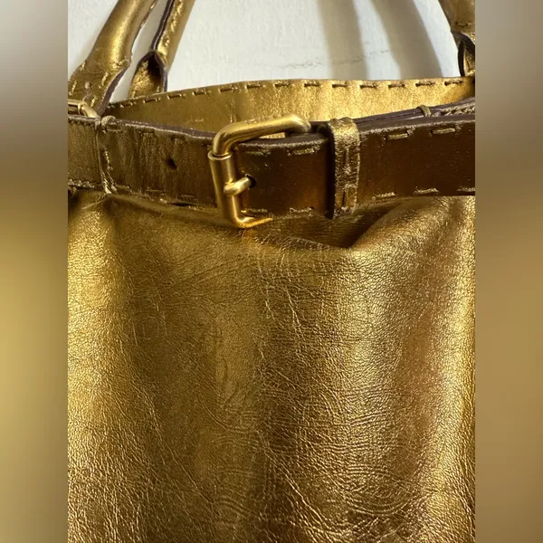 Fendi Gold Leather Selleria Villa Borghese‎ Satchel Shoulder Bag - Image 5