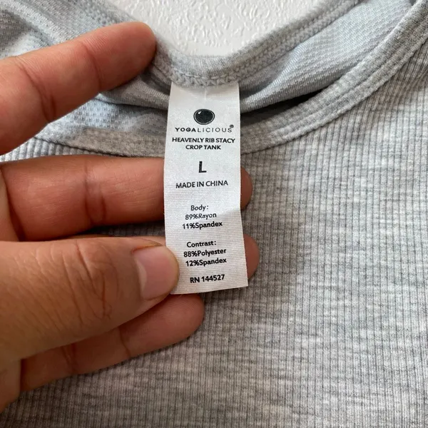 Yogalicious Heavenly Rib Stay Crop Tank Large Gray Athleisure Yoga Top - Image 4